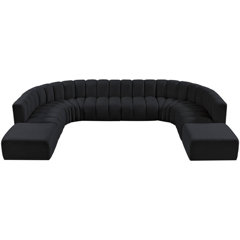 Hurlburt Upholstered Curved Sectional with Ottoman Reversible, Black Velvet