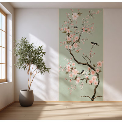 Birds and Flowers Mural – Floral Botanical Peel and Stick, Non-Damaging Wall Decal