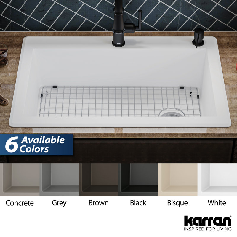 Karran Quartz 33'' X 22'' Single Bowl Top Mount Drop-in Kitchen Sink Kit, White