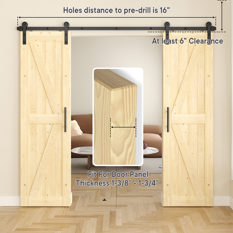 Double Bypass Matte Black Barn Door Hardware Kit, 96-inch Track