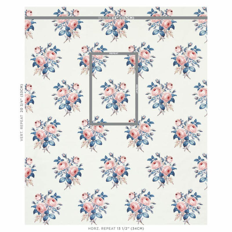 Loudon Rose Fabric, Rose/Blue