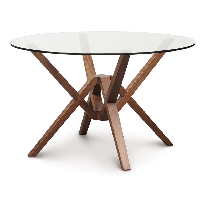 Exeter Round Glass Top Table, 30" H x 54" L x 54" W, Natural Walnut