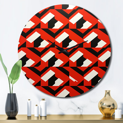 Horloge murale rétro en métal rouge, blanc et noir