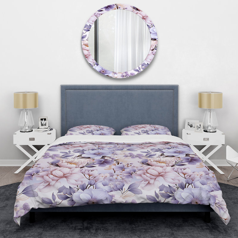 Literie éthérée à motif floral victorien II, Housse de couette pour grand lit et 2 taies décor