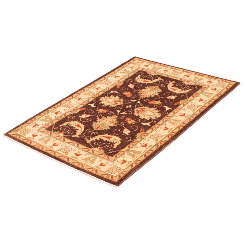 Tapis brun foncé en laine noué à la main de conception unique 4 pi x 6 pi New Age Chobi