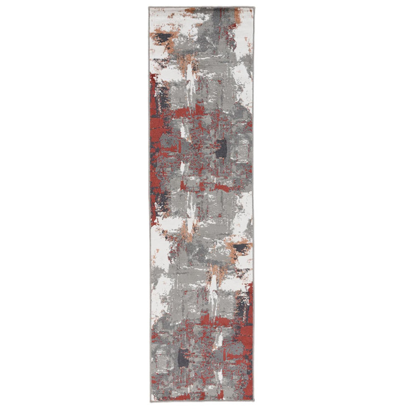 Nemaha Transitional Abstract Durable Performance Red/Gray Area Rug, Runner 2'7" x 10'
