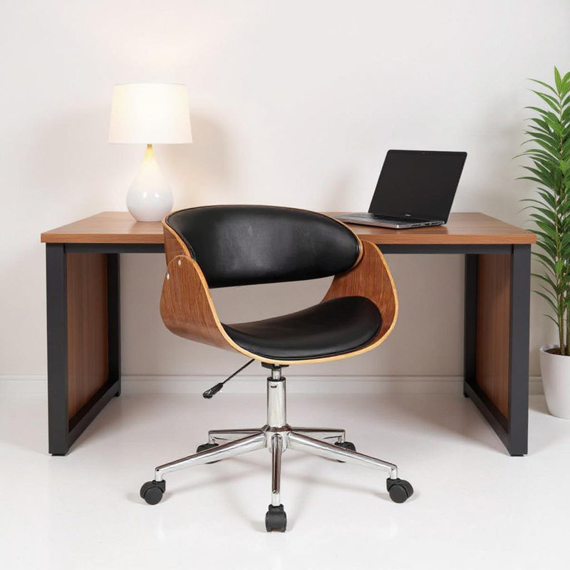 Chaise de bureau pivotante à hauteur réglable brune, noire et argentée