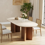 Modern 71" Retangular Dining Table for 6, Solid Wood Legs, Stone Table-top