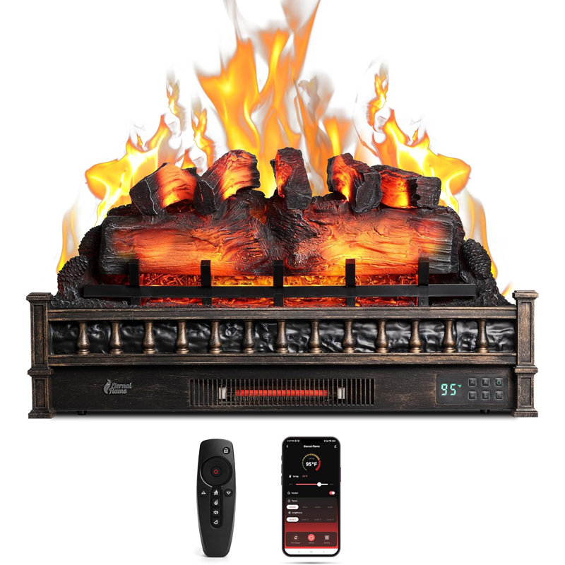 30" WiFi Infrared Quartz Electric Fireplace Log with Sound Crackling, Adjustable Flame Colours, Bronze
