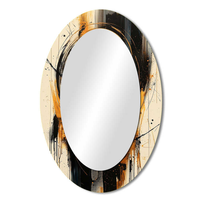 Cercle abstrait en tons de bleu et or III - Miroir mural moderne ovale, 36 po x 24 po