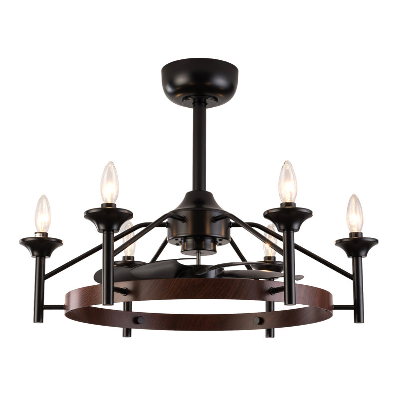 Hodaya 27" W Remote Control Ceiling Fan, Matte Black/Brown, 27" Wide