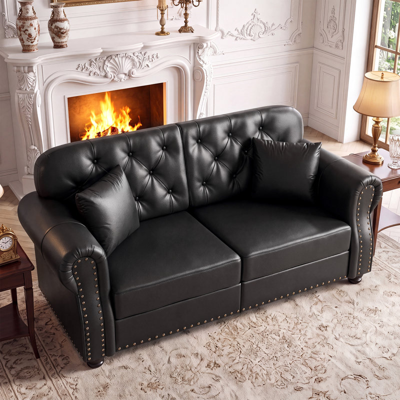 Canapé 63 po avec 2 coussins Chesterfield, Black