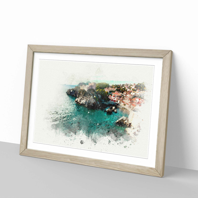 Walls of Dubrovnik in Croatia in Abstract - Picture Frame Graphic Art Print, 40cm H x 60cm W x 2cm D, Oak