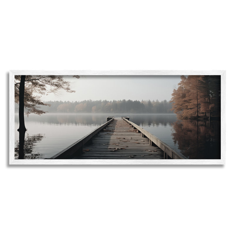 «Woodland Lake Dock» par Ray Powers, reproduction de photo sur toile, Estampe numérique encadrée blanc bord de mer