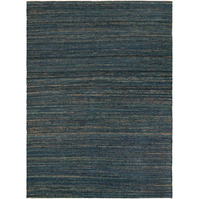 Tapis uni / rayé bleu océan Durah, Rectangle 10 pi x 14 pi 1 po