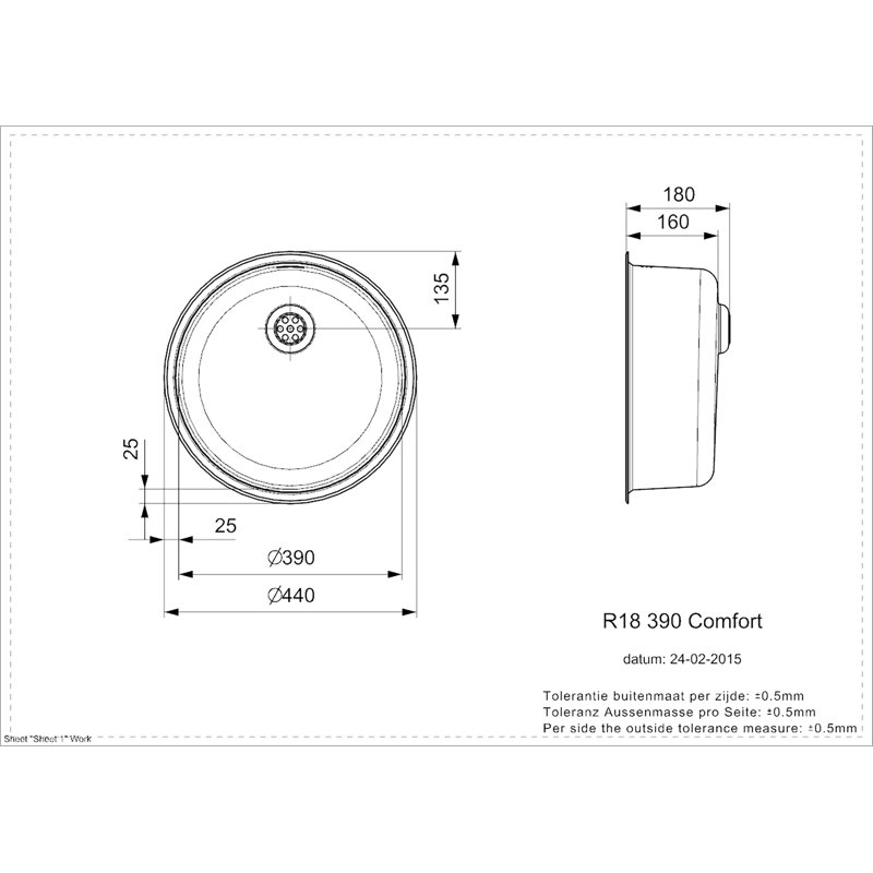 44cm x 44cm Inset Kitchen Sink