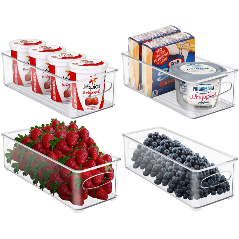 Sorbus 4 Pack Narrow Stackable Clear Storage Bins with Handles