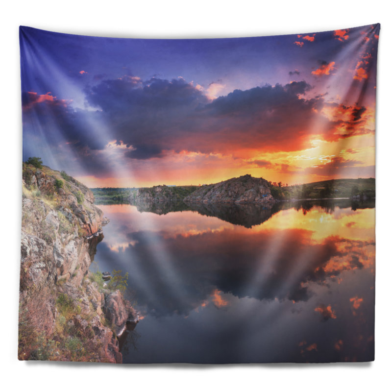 Tapisserie de polyester clouds de grande été réfléchissants avec accessoires suspendus inclus, H 50 po x l 60 po