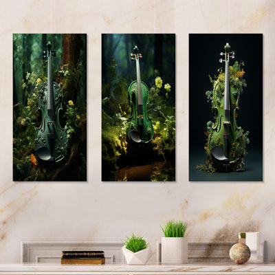 Violon verdure dans la forêt - ensemble de 3 reproductions d'art sur toile