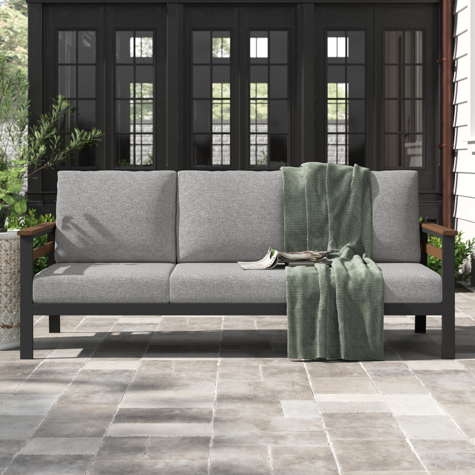 Townsend 80" Sunbrella® Patio Sofa, Canvas Granite Sunbrella® Canvas, Brown