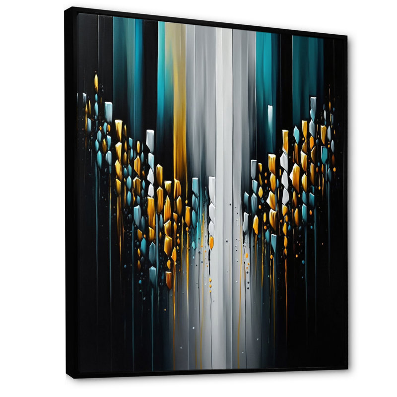 Abstrait géométrique noir et vert V - reproduction sur toile, H 32 po x l 16 po x P 1 po, Toile avec cadre flottant noir