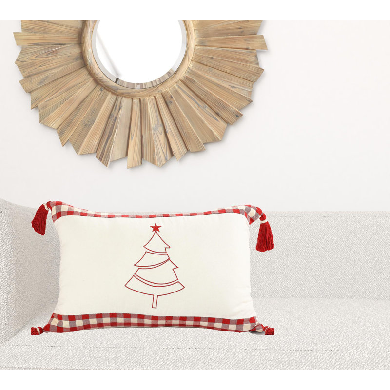  Bordered Christmas Tree Rectangular Cotton Pillow Cover & Insert, Polyester