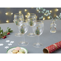 Twine Woodland Stemless Wine Glasses, Festive Gold Rim  Tumblers, Decorative Barware, 16 Oz Set of 2: Champagne Glasses