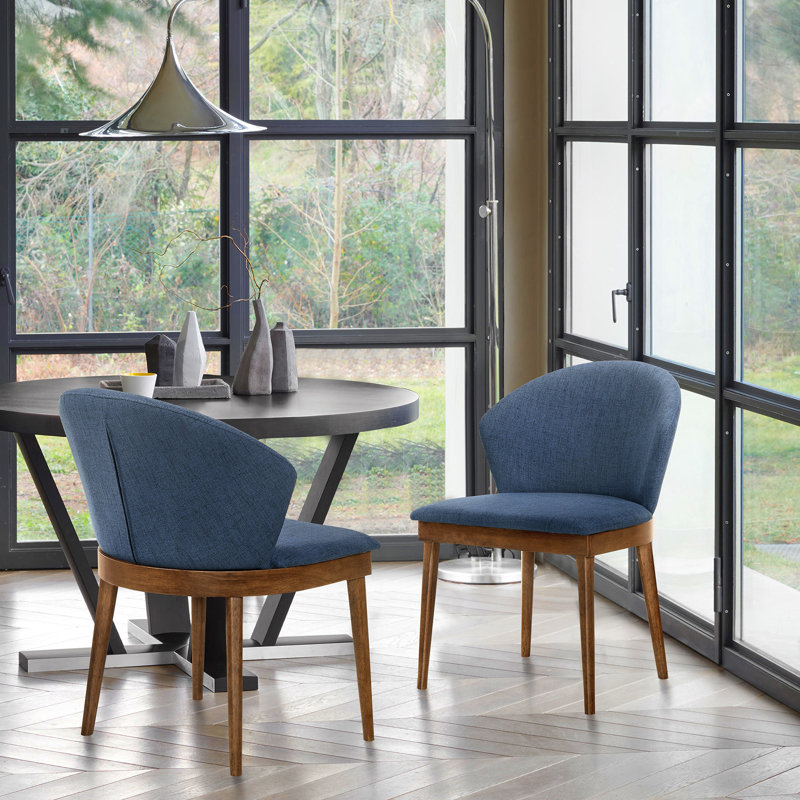 Chaise d'appoint rembourrée Bartu, Noyer, Bleu