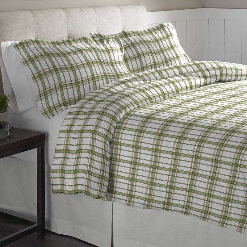 Cotton Flannel Plaid Duvet Cover, Full/Queen, Sage