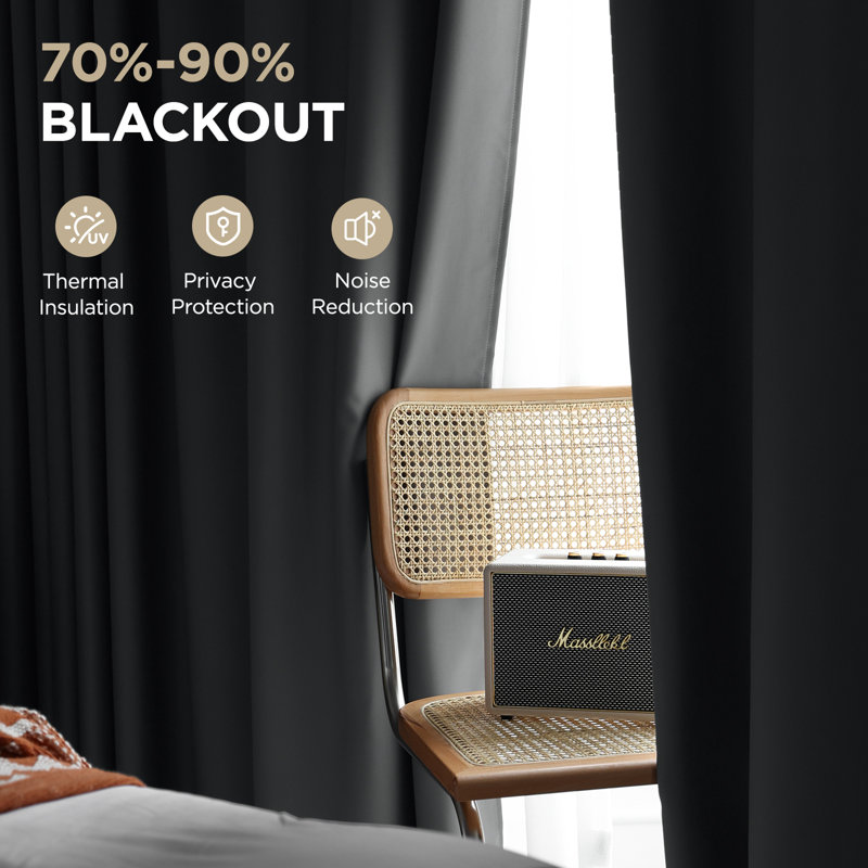 Grommet Top Blackout Room Darkening Curtains, Solid Thermal Insulated Polyester Window Curtain Set, 2 Panels, 52" W x 72" L