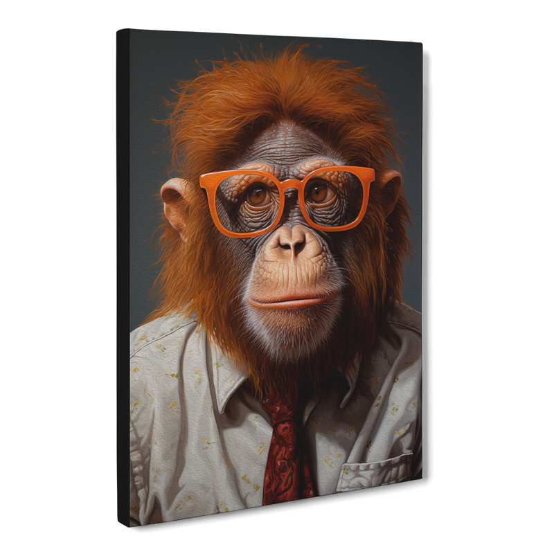 Orangutan with Glasses Painting - Wrapped Canvas, 50cm H x 35cm W x 3cm D