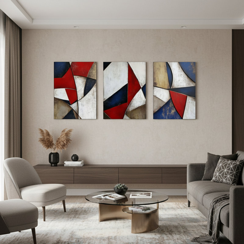 Multicolore 3 pièces, ensemble d'art mural abstrait en bois aggloméré