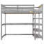 Grand lit mezzanine avec tablettes de rangement et bureau sous le lit, gris