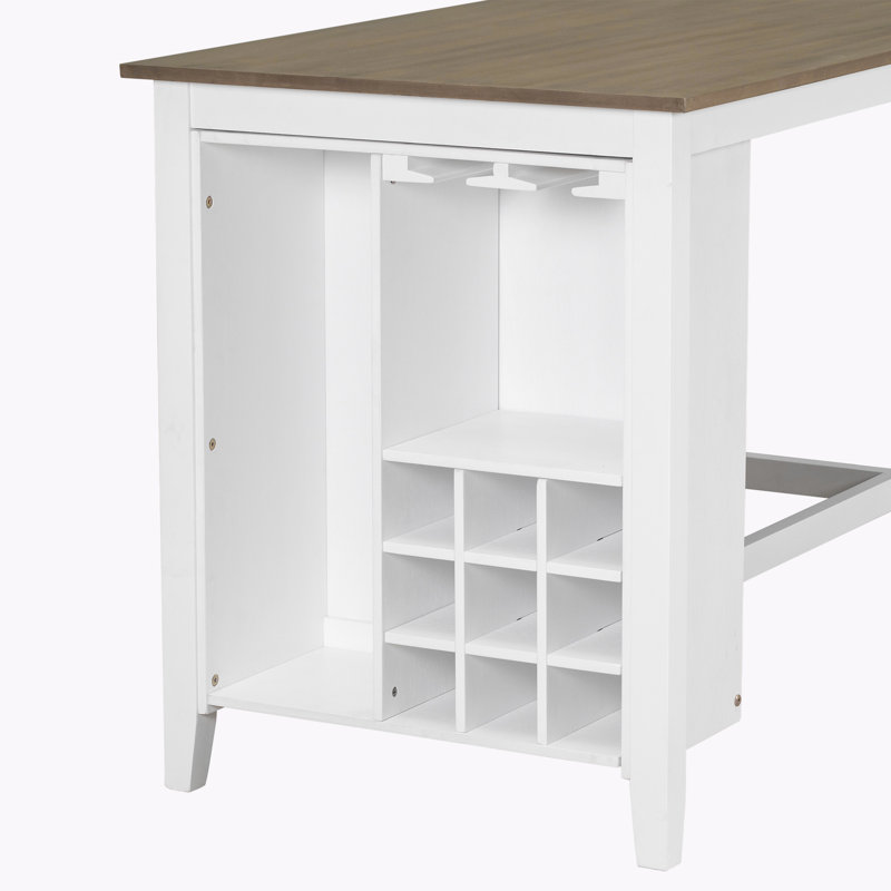 5-Piece Dining Set, Brun, Blanc délavé, Blanc délavé