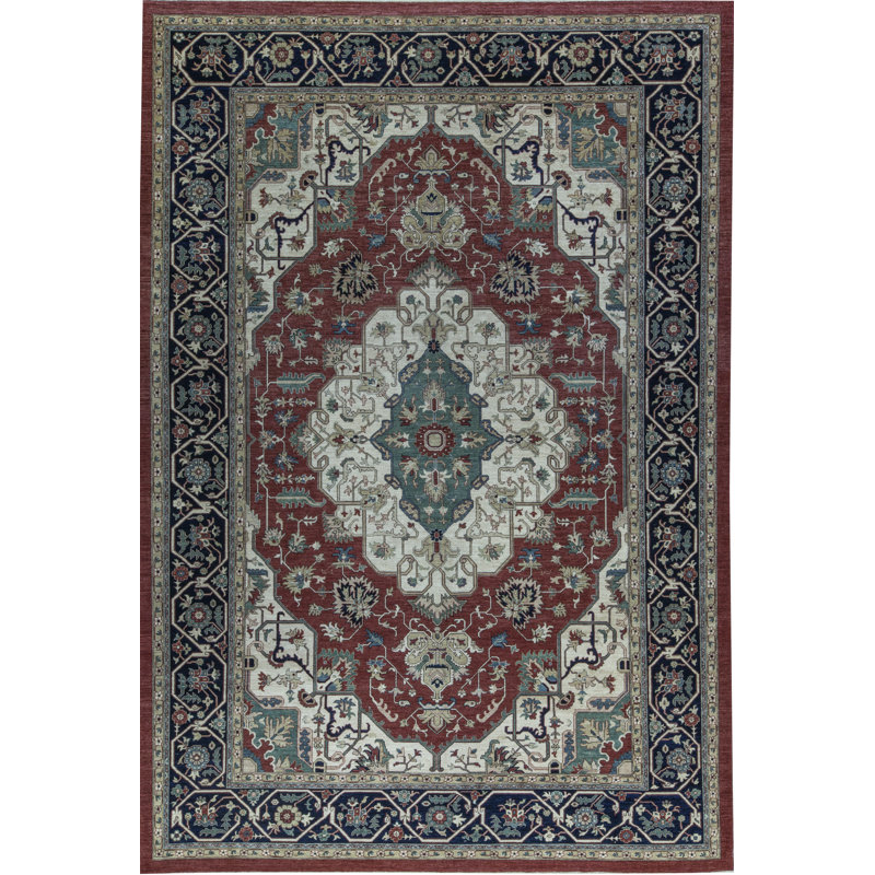 Hand-Knotted High-Quality Red and Blue Area Rug