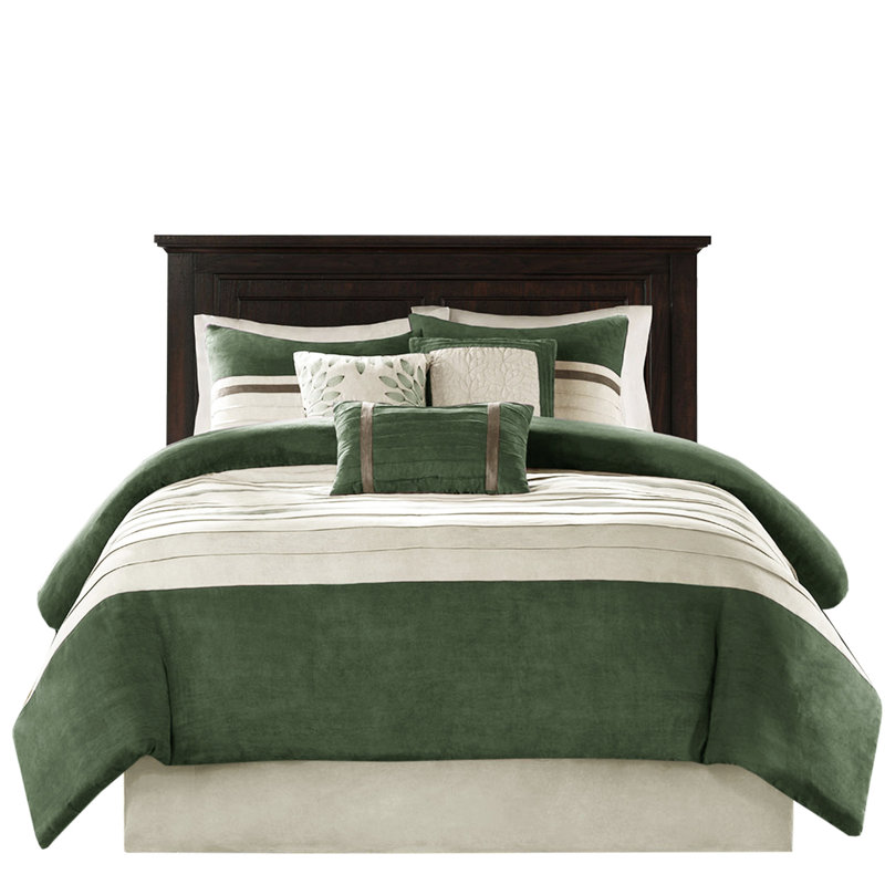 Édredon en suède 7 pièces pour très grand lit, lavables à la machine, coussins décoratifs avec motif brodé en daim, pièces, détails sur les coussins, fer à vapeur facile à nettoyer et lavable