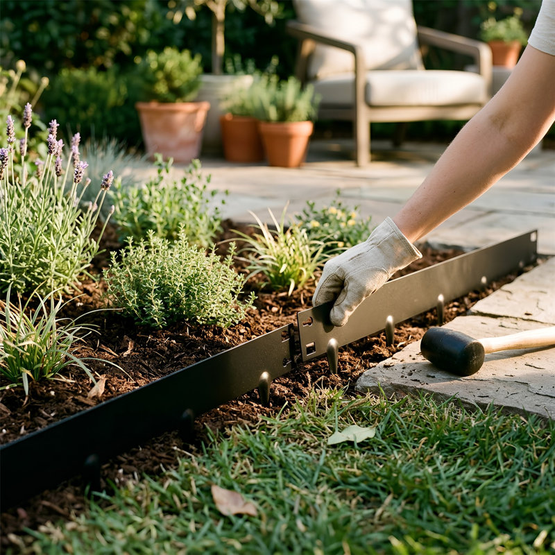 Harbour Housewares 5pc Steel Lawn Edging Set - 5m x 8cm , Black