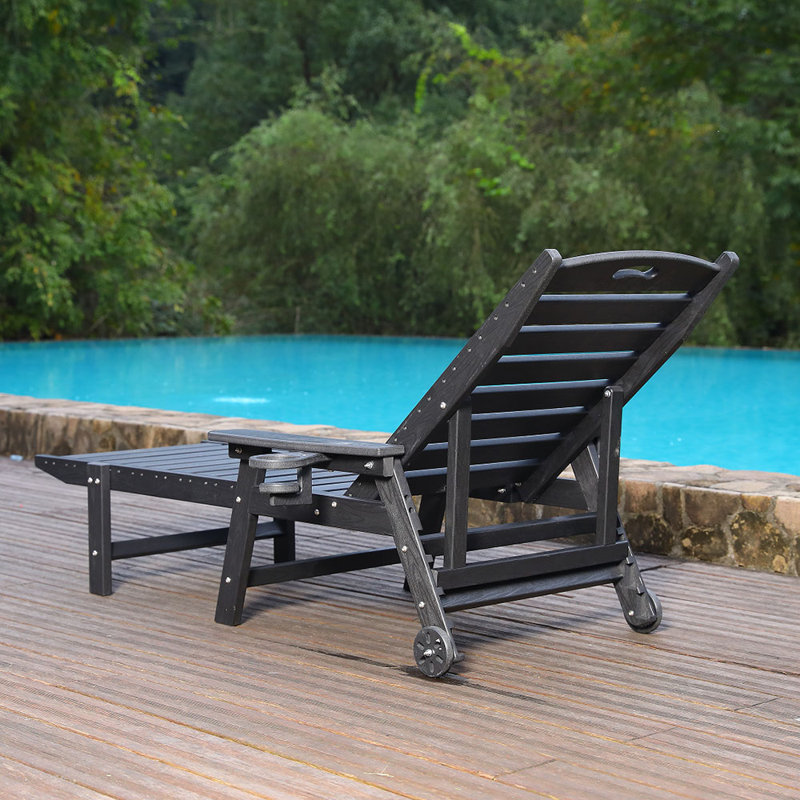 HDPE Chaise Lounge Chair Outdoor, Pool Lounge Chairs with 4-Position Adjustable Backrest, Supports Up to 360 LBS for Patio Poolside Deck Beach Backyard