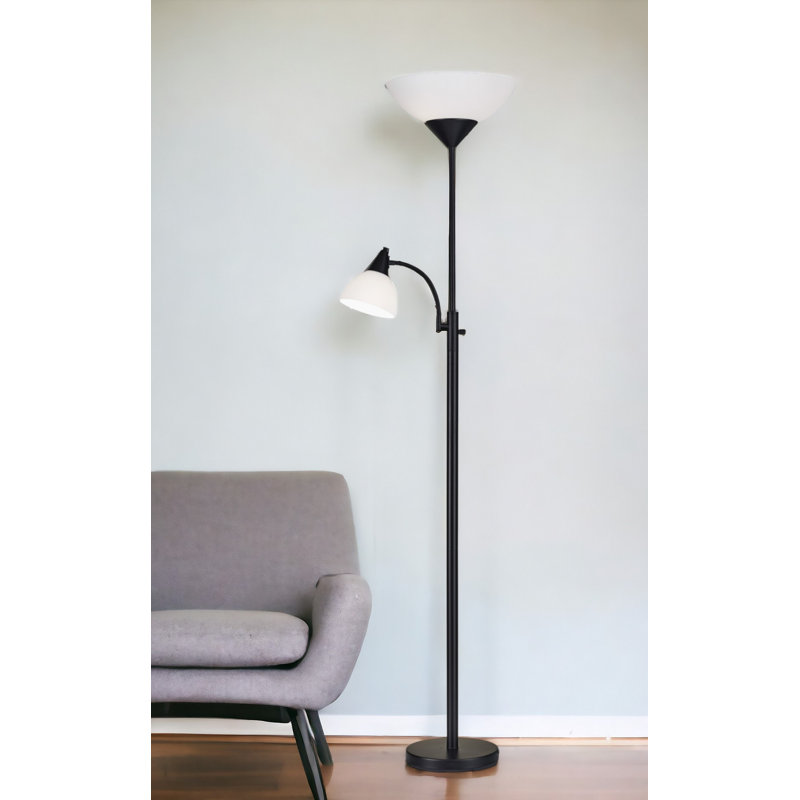 Lampe torchère sur pied 71 po avec abat-jour en acrylique blanc Blasdell, Noir