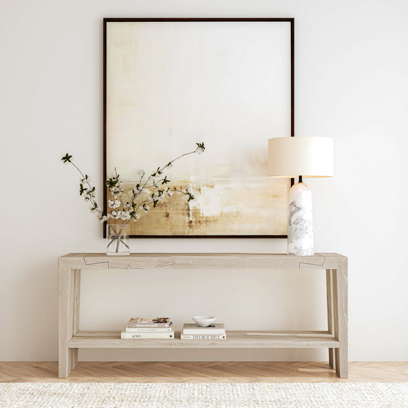 Alena 72" Solid Wood Console Table, Aged Cream