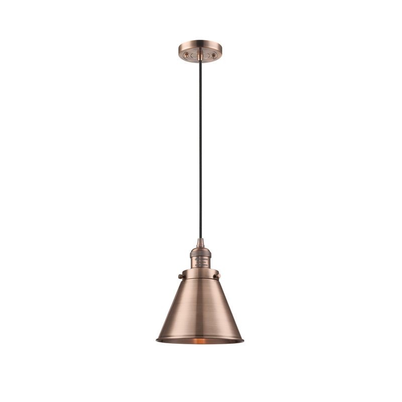 Luminaire suspendu conique à 1 lumière Donovan, Ampoule incandescente rétro de 60 watts, Cuivre antique, Cuivre antique