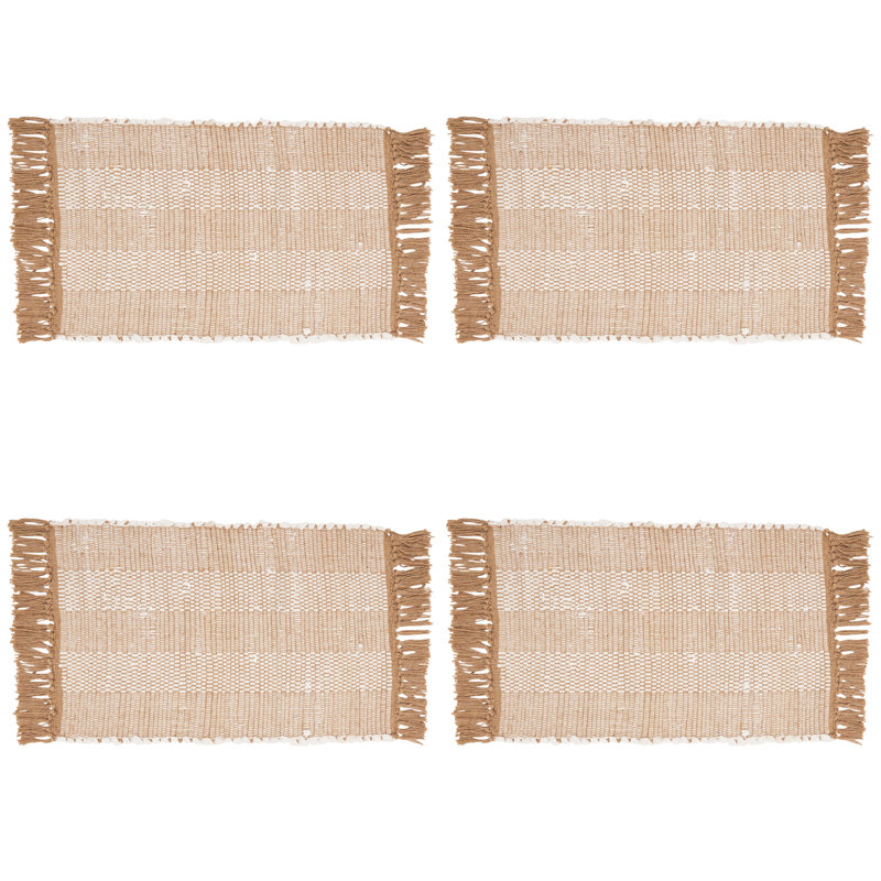Natural Cotton Striped Chindi Placemats with Fringed Edges, Set of 4