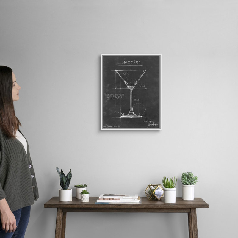 Barware Blueprint V - Reproduction d'art graphique sur toile, H 21,7 po x l 17,7 po x P 1,75 po, Cadre flottant blanc