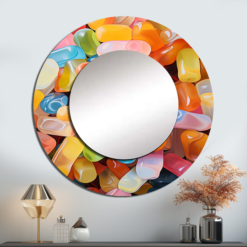 Popart Candies Dessert III - miroir décoratif, miroir mural rond bleu, impression sur métal, 23 po x 23 po