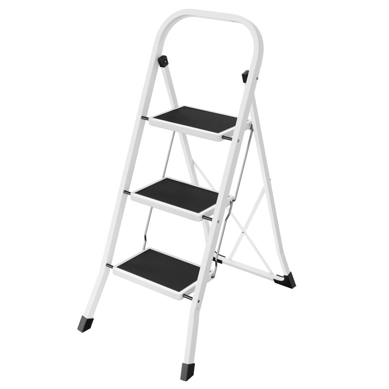 3 - Step Steel Folding Step Stool, White/Black