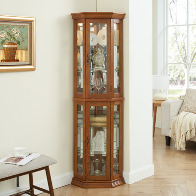 Présentoir de coin d'angle éclairé, étagère vitrée avec porte en verre trempé, armoire avec étagère réglable