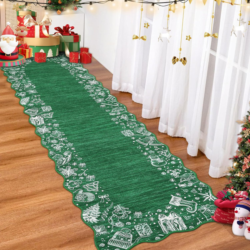 Christmas Kitchen Rugs Non Slip Washable Bathroom Rugs Christmas Tree＆Snowman Print Indoor Mats Non Shedding Stain Resistant Winter Rug Foldable Soft Floor Cover for Entryway