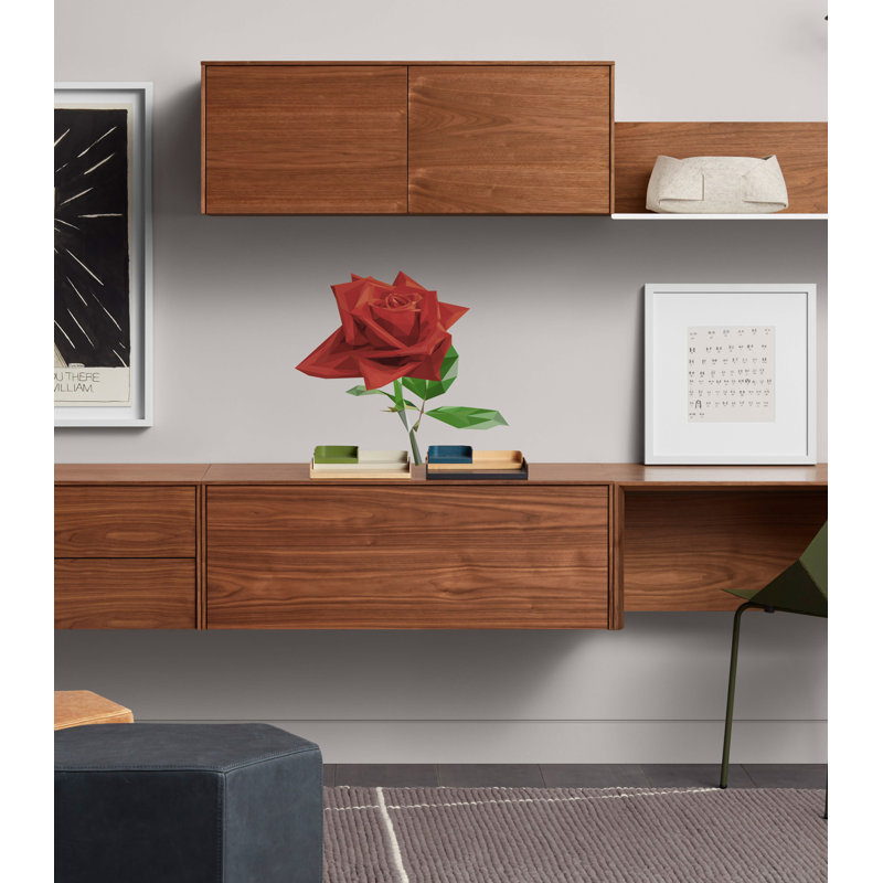 Décalcomanie murale rose polygonale, H 10 po x l 12 po