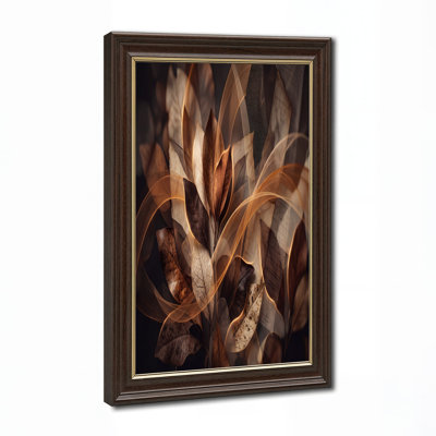 Textured Brown Leaves and Flowing Gold Ribbons Canvas Wall Art