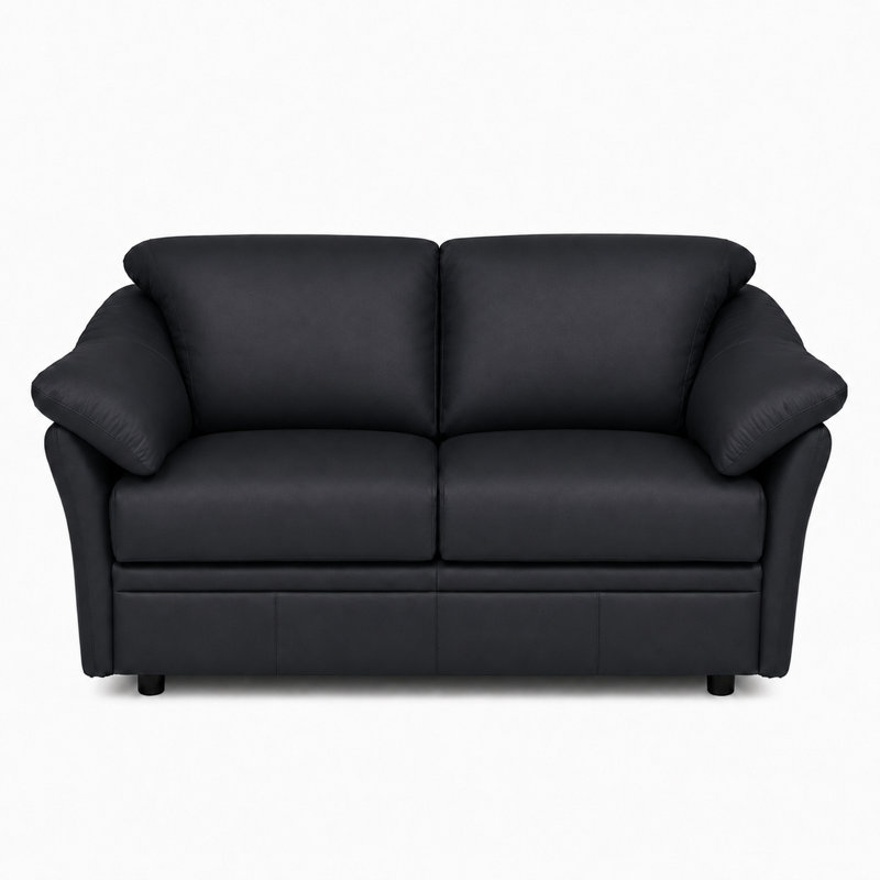 Causeuse en cuir Ramdev, Cuir véritable noir, H 34 po x l 58 po x P 36 po